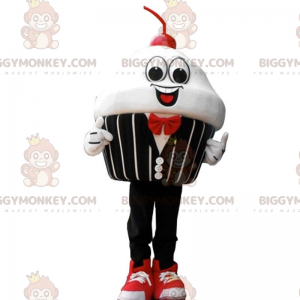 BIGGYMONKEY™ mascot costume cream cake with a cherry, elegant