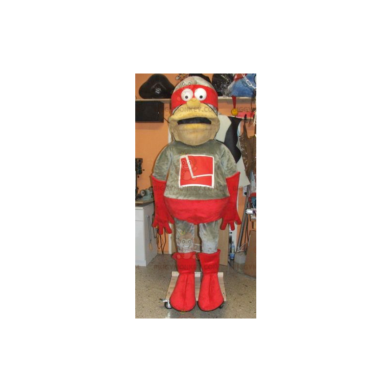 Gray and Red Superhero BIGGYMONKEY™ Mascot Costume -