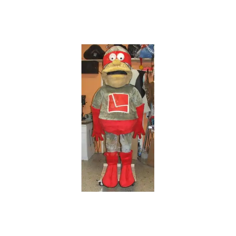 Gray and Red Superhero BIGGYMONKEY™ Mascot Costume – Gray and Red Superhero BIGGYMONKEY™ Mascot Costume –