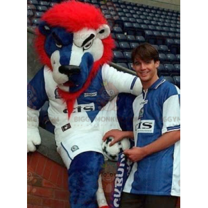 Blauwe, witte en rode leeuw BIGGYMONKEY™ mascottekostuum -