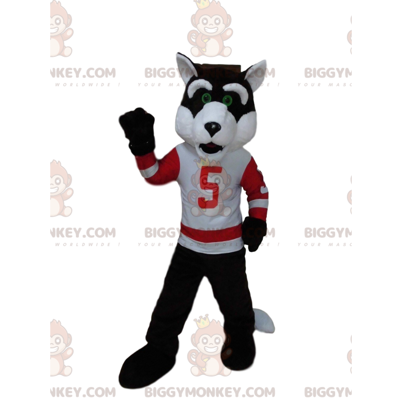 BIGGYMONKEY™ mascot costume of wolf in sportswear, sporty wolf