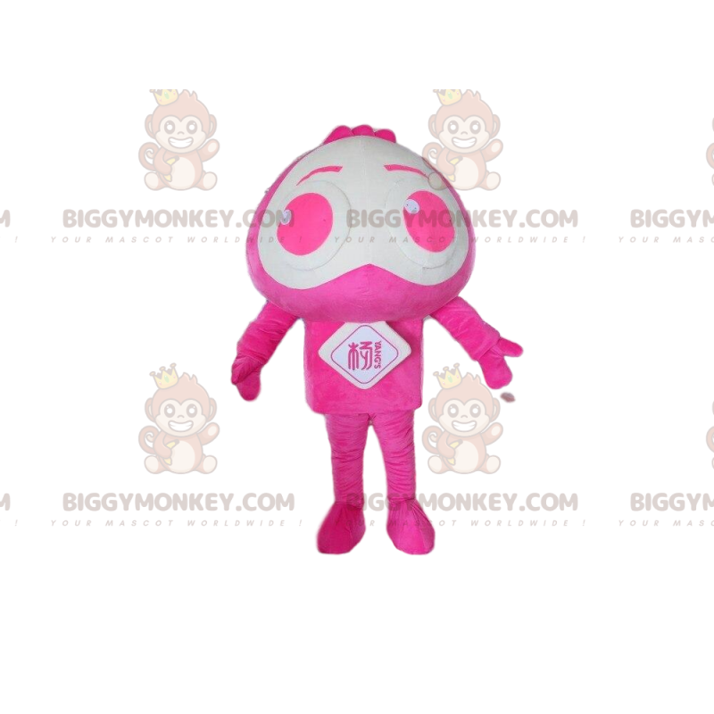 BIGGYMONKEY™ maskot kostume pink og hvid karakter, alien