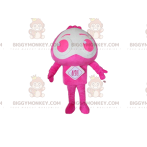 BIGGYMONKEY™ maskot kostume pink og hvid karakter, alien