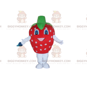 BIGGYMONKEY™ mascot costume of red strawberry with white polka