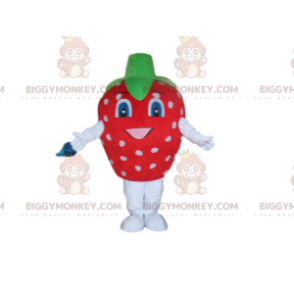 BIGGYMONKEY™ mascot costume of red strawberry with white polka
