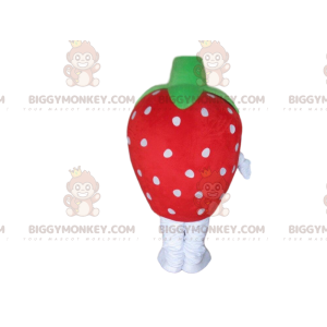 Costume de mascotte BIGGYMONKEY™ de fraise rouge à pois blancs