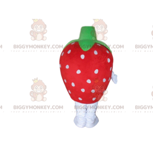 Traje de mascote BIGGYMONKEY™ de morango vermelho com bolinhas