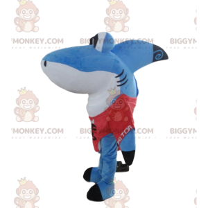 BIGGYMONKEY™ Fantastisk blå och vit hajmaskotdräkt, rolig