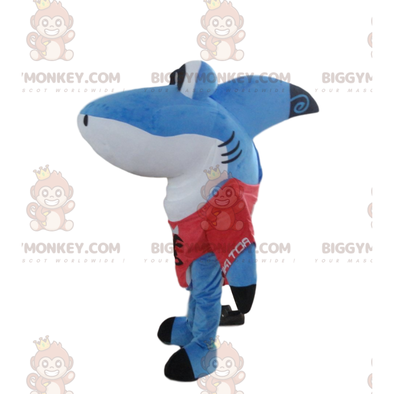 Traje de mascote de tubarão azul e branco BIGGYMONKEY™, traje Traje de mascote de tubarão azul e branco BIGGYMONKEY™, traje