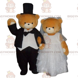 Costume de mascotte BIGGYMONKEY™ de nounours mariés, costume de