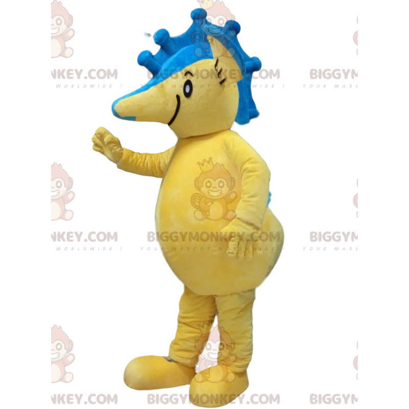 Disfraz de mascota BIGGYMONKEY™ caballito de mar amarillo y Disfraz de mascota BIGGYMONKEY™ caballito de mar amarillo y