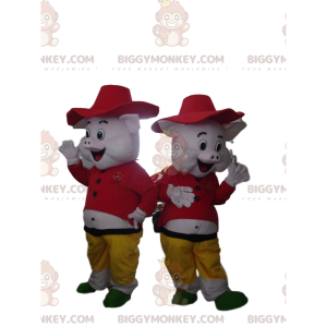 Duo de mascottes BIGGYMONKEY™ de cochons du dessin animé Les 3
