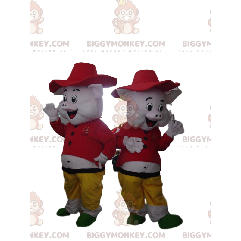 2 mascotte BIGGYMONKEY™s di maiali dal cartone animato "I 3 2 mascotte BIGGYMONKEY™s di maiali dal cartone animato "I 3