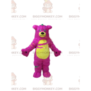 Costume de mascotte BIGGYMONKEY™ de monstre rose et jaune, costume d'ours poilu et coloré - Mascotte d'ours - BiggyMonkey.com
