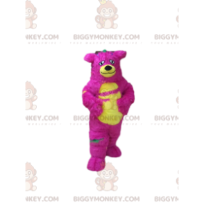 Costume de mascotte BIGGYMONKEY™ de monstre rose et jaune, costume d'ours poilu et coloré - Mascotte d'ours - BiggyMonkey.com