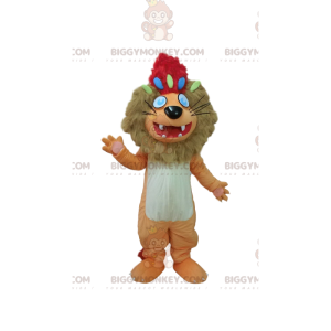 BIGGYMONKEY™ Mascot Costume Brown and White Lion with Red Crest
