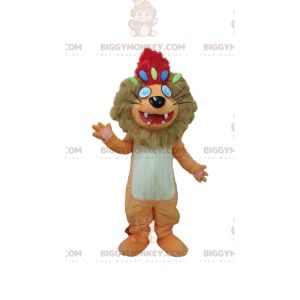 Costume de mascotte BIGGYMONKEY™ de lion marron et blanc avec