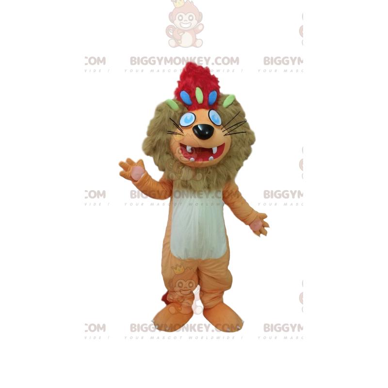 BIGGYMONKEY™ Mascot Costume Brown and White Lion with Red Crest