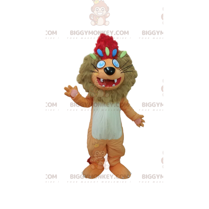Disfraz de mascota BIGGYMONKEY™ León marrón y blanco con cresta Disfraz de mascota BIGGYMONKEY™ León marrón y blanco con cresta
