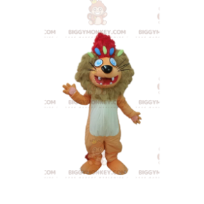 BIGGYMONKEY™ Mascot Costume Brown and White Lion with Red Crest