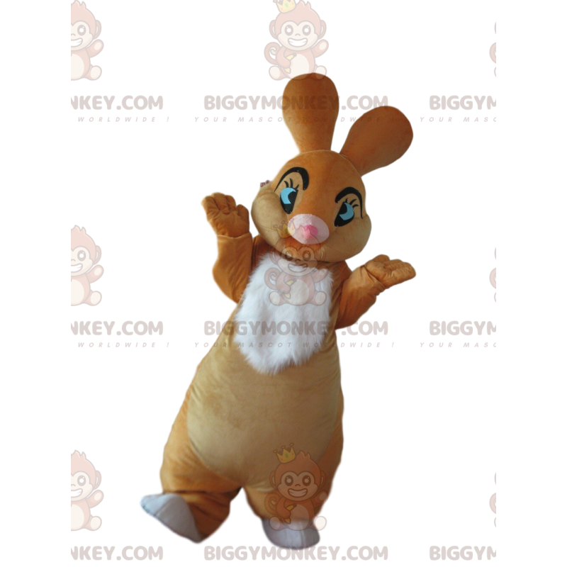 BIGGYMONKEY™ Mascottekostuum bruin en wit konijn met mooie