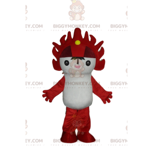 Disfraz de mascota BIGGYMONKEY™ blanco y rojo de manga, disfraz