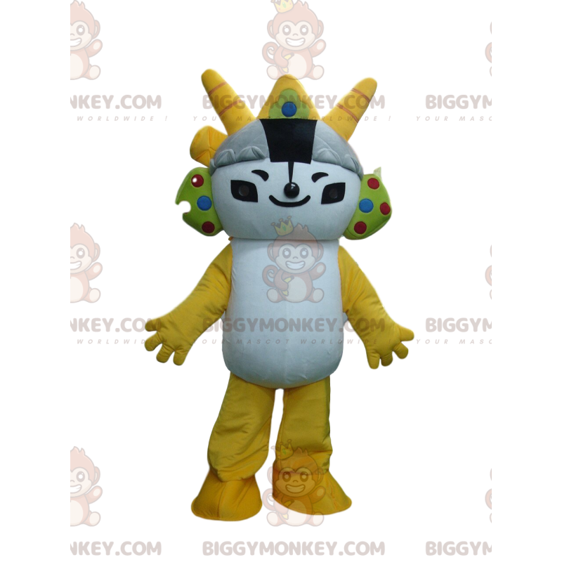 Manga karakter BIGGYMONKEY™ maskot kostume hvid og gul, manga Manga karakter BIGGYMONKEY™ maskot kostume hvid og gul, manga