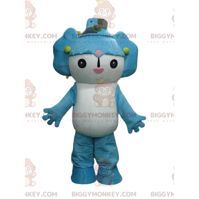 Manga karakter BIGGYMONKEY™ maskot kostume hvid og blå, manga Manga karakter BIGGYMONKEY™ maskot kostume hvid og blå, manga