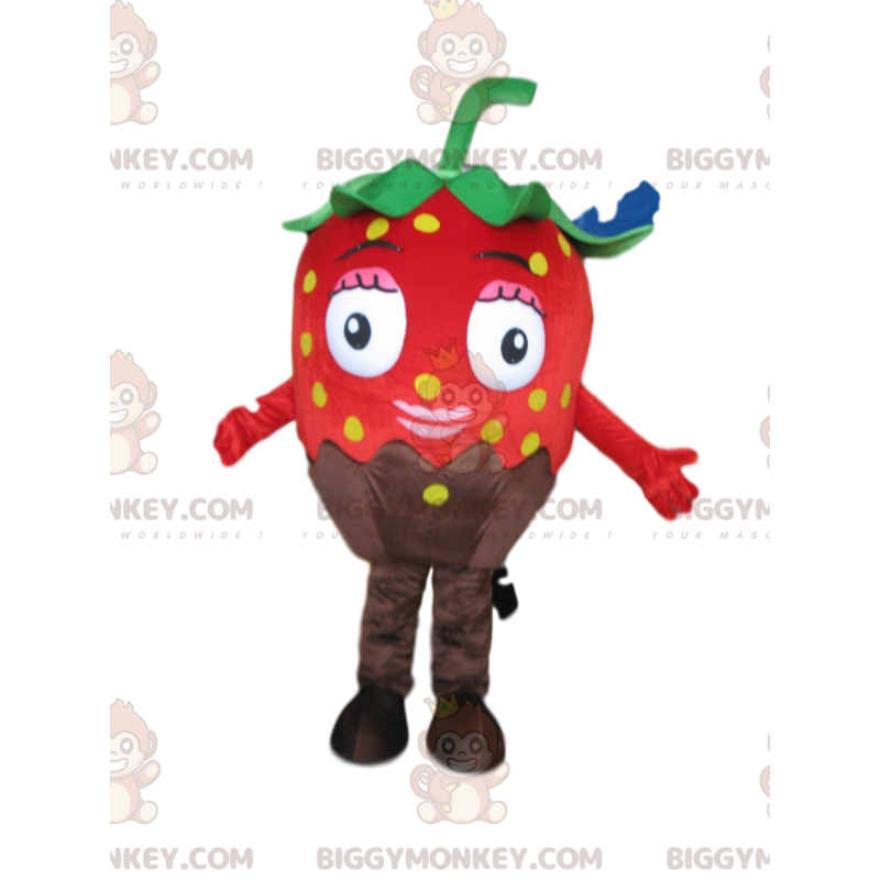 Costume de mascotte BIGGYMONKEY™ de fraise rouge au chocolat