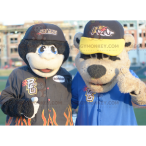 2 mascotes do BIGGYMONKEY™: um macaco preto e um urso marrom –