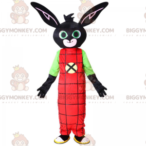 Costume da mascotte coniglio nero BIGGYMONKEY™ con tuta rossa