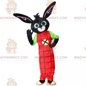Black Rabbit BIGGYMONKEY™ Mascot Costume with Red Jumpsuit