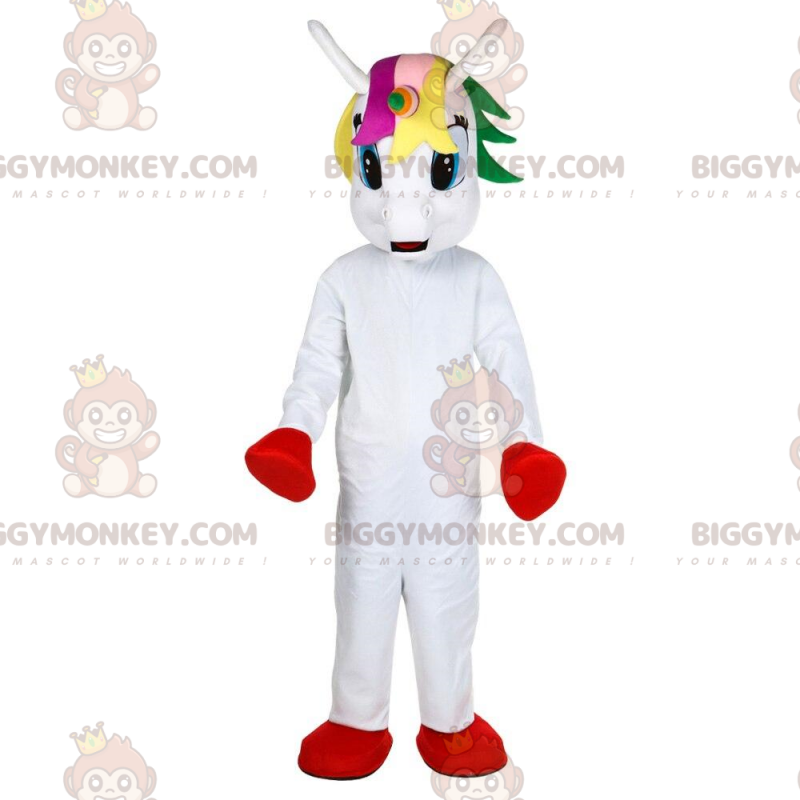 Costume de mascotte BIGGYMONKEY™ de licorne blanche avec la