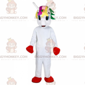 Disfraz de mascota BIGGYMONKEY™ de unicornio blanco con cabeza