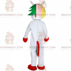 Λευκή στολή μασκότ BIGGYMONKEY™ Unicorn με πολύχρωμο κεφάλι - Μασκότ ζώων που λείπουν - BIGGYMONKEY_010100 - BiggyMonkey.com