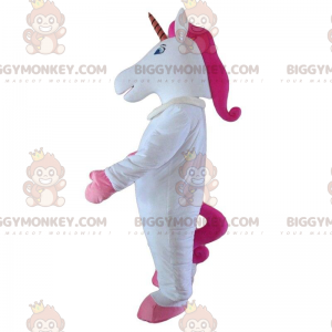 Traje de mascote de unicórnio branco e rosa BIGGYMONKEY™