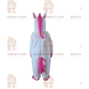 Weißes und rosafarbenes Einhorn BIGGYMONKEY™ Maskottchenkostüm