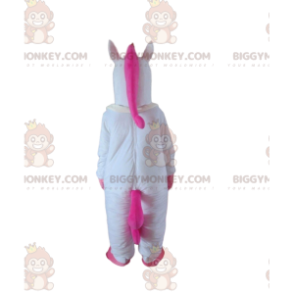 Weißes und rosafarbenes Einhorn BIGGYMONKEY™ Maskottchenkostüm