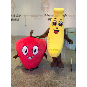 2 BIGGYMONKEY™s maskotar: en gul banan och en röd jordgubbe -