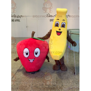 2 BIGGYMONKEY™s maskotar: en gul banan och en röd jordgubbe -
