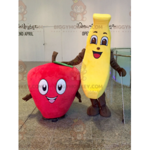 2 mascotas de BIGGYMONKEY™: un plátano amarillo y una fresa roja - Mascota de la fruta - BIGGYMONKEY_01151 - BiggyMonkey.com