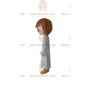 BIGGYMONKEY™ maskotdräkt för flicka med vit pyjamas, ung