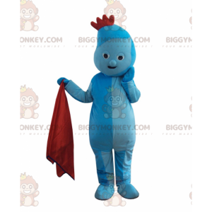 BIGGYMONKEY™ maskotkostume af blå karakter med rød emblem, blåt