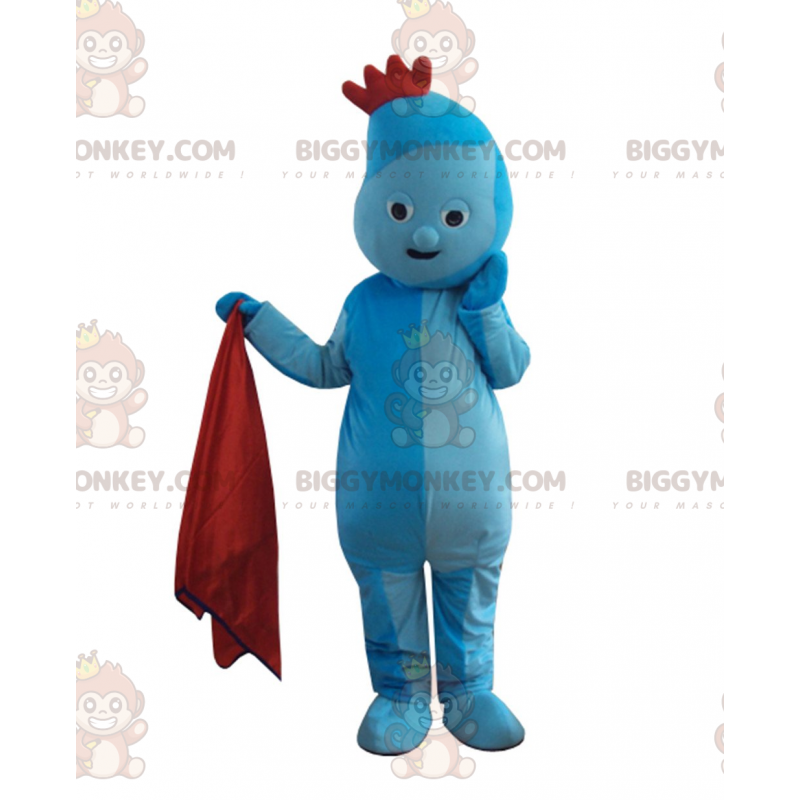 BIGGYMONKEY™ mascot costume of blue character with a red crest