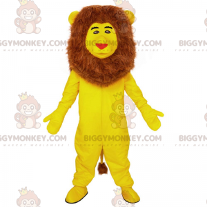 BIGGYMONKEY™ maskottiasu keltaisesta leijonasta, muokattava
