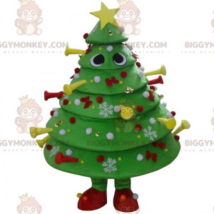 Gedecoreerde groene kerstboom BIGGYMONKEY™ mascottekostuum
