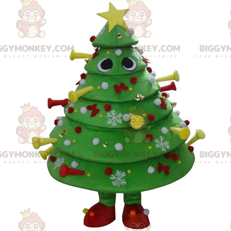Fantasia de mascote BIGGYMONKEY™ verde decorada para árvore de Fantasia de mascote BIGGYMONKEY™ verde decorada para árvore de