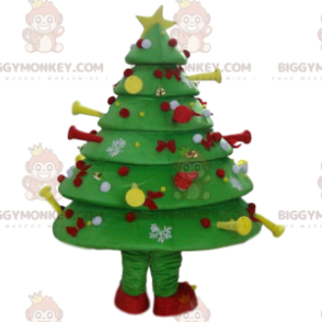 Costume de mascotte BIGGYMONKEY™ de sapin de Noël vert décoré