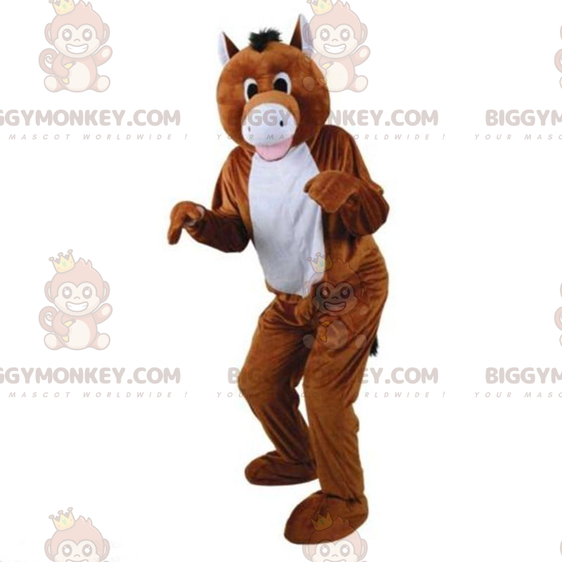 Costume de mascotte BIGGYMONKEY™ de cheval marron et blanc