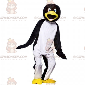 Super rolig svart, vit och gul pingvin BIGGYMONKEY™ maskotdräkt